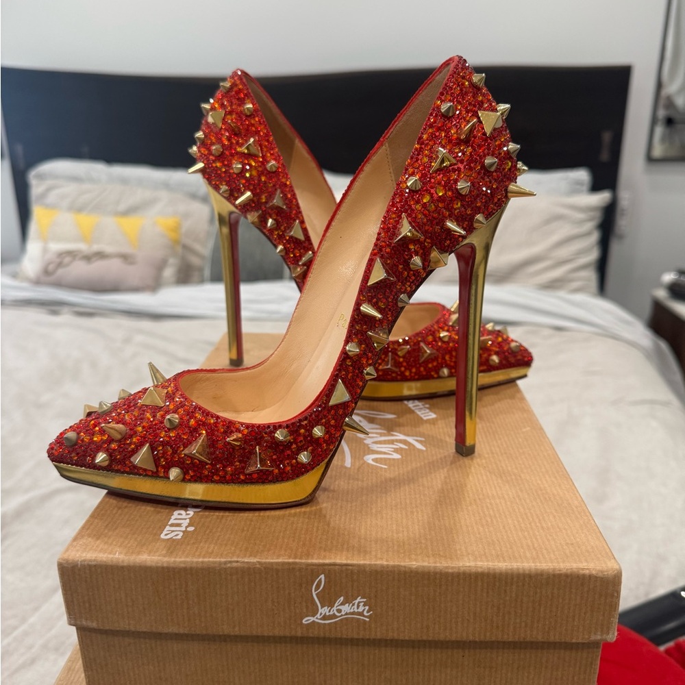 Christian Louboutin Red and Gold Stiletto Heels size 37.5